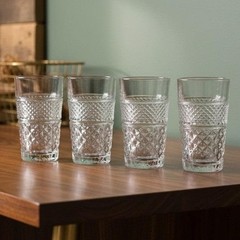 Anchor Hocking Wexford Tumblers, Set of 4, Diamond Pattern Clear Pressed Glass