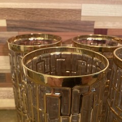 6 VTG Imperial Glasses Shoji Trellis 22K Gold Glass Tumbler Highball 5.75″ USA!