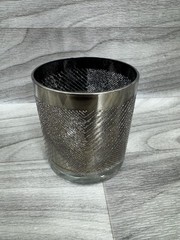 VINTAGE MCM ON THE ROCKS GLASSES BLACK SILVER TEXTURED GEOMETRIC SET OF 8 1950S