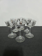 Libbey Glass Company Silver Leaf Liquor Cocktail Glass Set Stem 3002 (6)