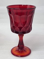 4 Noritake Perspective Ruby Water Goblets Glasses With Thumbprint & Panel Design
