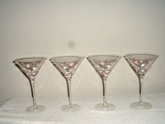 Lot of 4 Pampered Chef Pink & White Polka Dot 7 3/4″ Martini Glasses