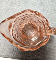 Vintage Summit Miniature Pitcher & 4 Tumblers Pink Glass Peacock Bird Child Set