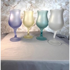 Set of 4 Libbey Fundamentals Z Stem Mixed Color Satin/Frosted Wine Glasses