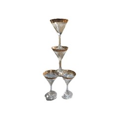 Cellini Martini Glasses Italy 1970’s Etched Crystal 24k Gold Rim Set of 4