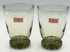 Vintage Libbey Avocado Green Daisy Foot Ruffled Base Tumblers 4.75” H – Set of 2