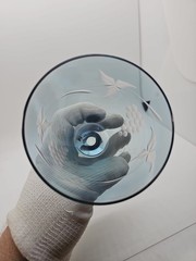 Royal Gallery Crystal Wine Glass 9″ Icy Blue Etched Grapevine RGA2 -…