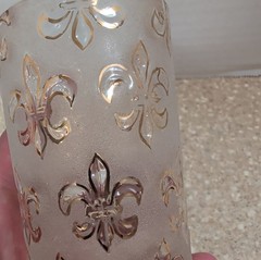 Vintage Gold Fleur De Lis Frosted Glass Barware Tumbler MCM Hollywood Regency