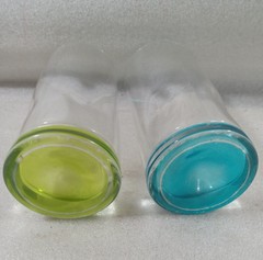 2 Libbey IMPRESSIONS COLORS Thumb Print Glasses Green, Blue