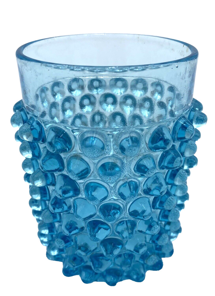 Antique c.1884 Beatty & Sons (Ohio) Dew Drop/Hobnail Glass Tumbler, Aqua Blue