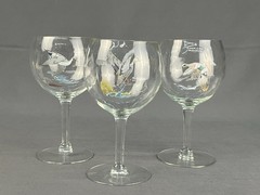 3 Vtg Ned Smith WATERFOWL BIRD Optic 6 1/2” 13 Oz Balloon Wine Glasses