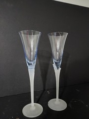 Elegant Frosted Stems And Light Blue Champagne Flute Set Of 2