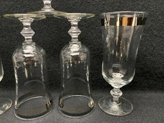 Vintage Lot of 5 Clear Goblets with Silver Band Footed Parfait Glasses 6 1/4″