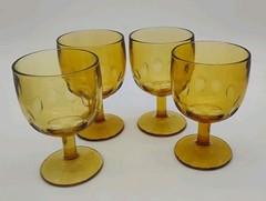 Bartlett Collins Amber Thumbprint Footed Stemmed Water Goblet Set of 4