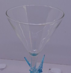 VINTAGE MURANO? BIMINI? BLOWN ART GLASS GOBLET WITH BLUE BIRDS STEM, 8.75 IN.