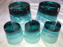 Set of 5 ANCHOR HOCKING? Juniper GREEN Flare GLASS 9oz ROCKS Whiskey TUMBLER 3¼»
