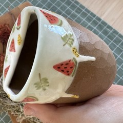 Handmade Ceramic Travel Mug | Hand-Painted Watermelon Design, Reusable To-Go Cup