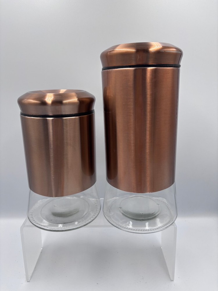 Copper Collar Glass Canister Set of 2 Kitchen Storage Jars Whole Housewares