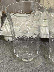 Set of 4 Vintage Etched Floral Footed Juice Glasses 4 1/2″ Tall