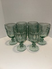 6 Vintage Libbey Gibralter Duratuff Spanish Green Goblets 7” Iced Tea Glasses