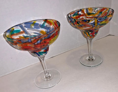 LOT OF 2 PIER 1 IMPORTS Hand Blown Multicolored Millefiori Confettii MARGARITA