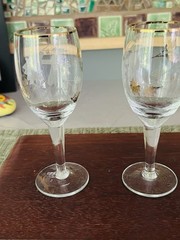 Vintage Cordial Glasses W/ Etched Flowers And Gold Trim Set Of 2