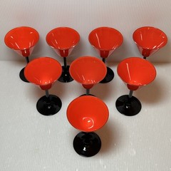 (8) Gorgeous ART DECO Czech Style Red & Black Stemmed Cocktail Cordial Glasses