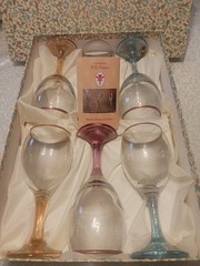 vintage set of 6 Cristalleria F.Lli Fumo wine glasses gold rim Purple/yelow…