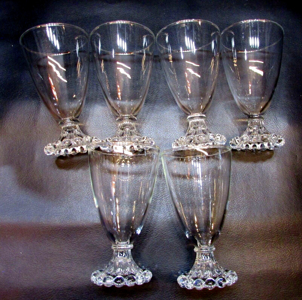 Set 6 Vintage 70s Anchor Hocking Clear Glass 5.5″ Berwick Bubble Foot Pedestal