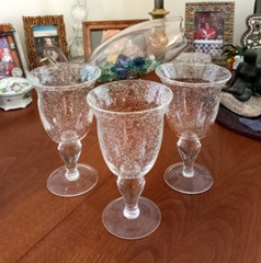3 Hand Blown Glass STEMMED Water Goblet TROPICAL DRINK Poco Grande ARTSY Bubbles