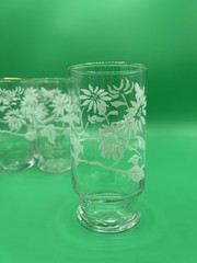 Vintage Kitchen 6” Floral Butterfly Clear Glass Tumblers Drinking Glasses Set 4