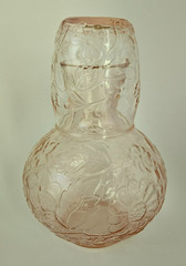 Vintage Pale Pink Depression Glass Floral Tumble Up Bedside Water Carafe & Cup