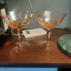Pair of Vintage Tiffin-Franciscan Pink #14196 Panel Optic Champagne Glasses