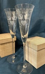 Romanian Colony Crystal Forever Wedding Toasting Tall Champagne Flute Pair