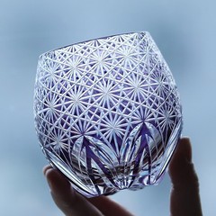 Cut Crystal Whiskey Glass Tumbler Edo Kiriko Drinkware Hand Cut Clear 9oz Purple