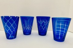 Set Of 4 Imperial Estate Bohemian Triumph Cobalt Blue Cut Crystal Glasses EUC
