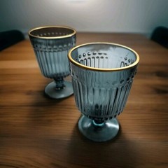 MCM Vintage Ribbed Wine/Cocktail Glasses Gold Rim Blue/green Teal Beautiful