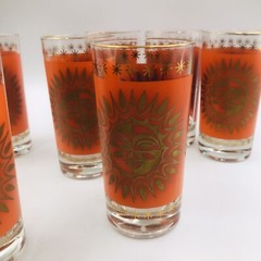 7 Vintage Celestial Aztec Sun Atomic ￼24K Gold Jeanette Highball￼ Tumbler MCM