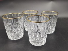 4 Royal Crystal Rock TRIX Rocks, Double Old Fashioned, Rocks glasses Gold trim