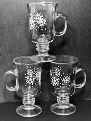 Set of 3 Libbey SNOWFLAKES Holiday Clear Wafer Stem Glass Irish Mug Set NEW