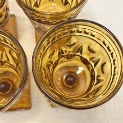6 Vtg Indiana Glass Amber Colony Parklane Goblets Square Base Footed 5.5″ MCM
