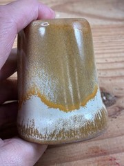 Pair of Vintage Frankoma Pottery Guernsey Juice Cups Desert Gold Shot Glass