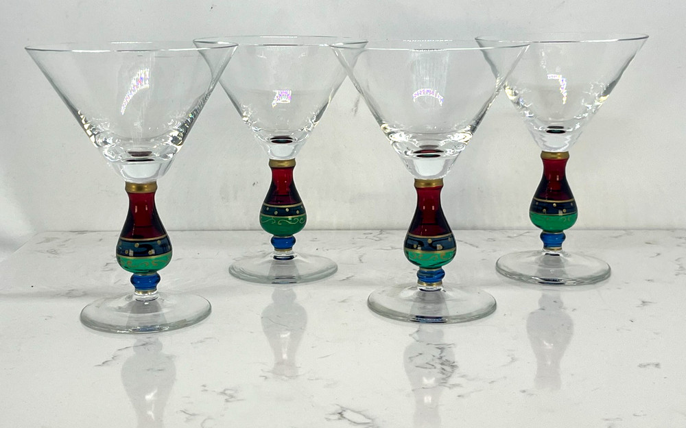 Luminescence Romania Hand Blown Martini Glasses Set of 4