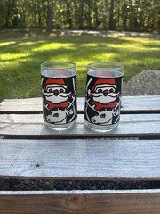 Vintage MCM Santa Tumbler Glasses Reindeer Christmas. Black White And Red. (2)