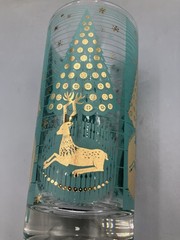 Vintage MCM 8-Glass Set by Cera Glass Atomic Christmas Reindeer by Ned Harris