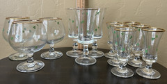 12 Lot Vintage Shamrock Motifs Glasses with Gold Trim, Barware