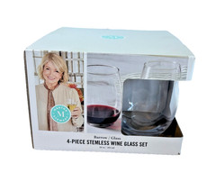 4- Martha Stewart Stemless Wine Glass Set – Barrow Glass 19 oz. NEW!