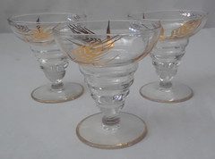 Vintage Set of Three Clear Glass Gilded Gold Leaf Cordial Glasses