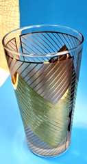 Culver MCM High Ball 12 Oz Glass Chevron Pattern 5.5″ 22K Gold Frosted