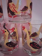 Georges Briard MCM Geese Goose Pattern Lowball Whiskey Rocks Glass 4″ Tall Vtg